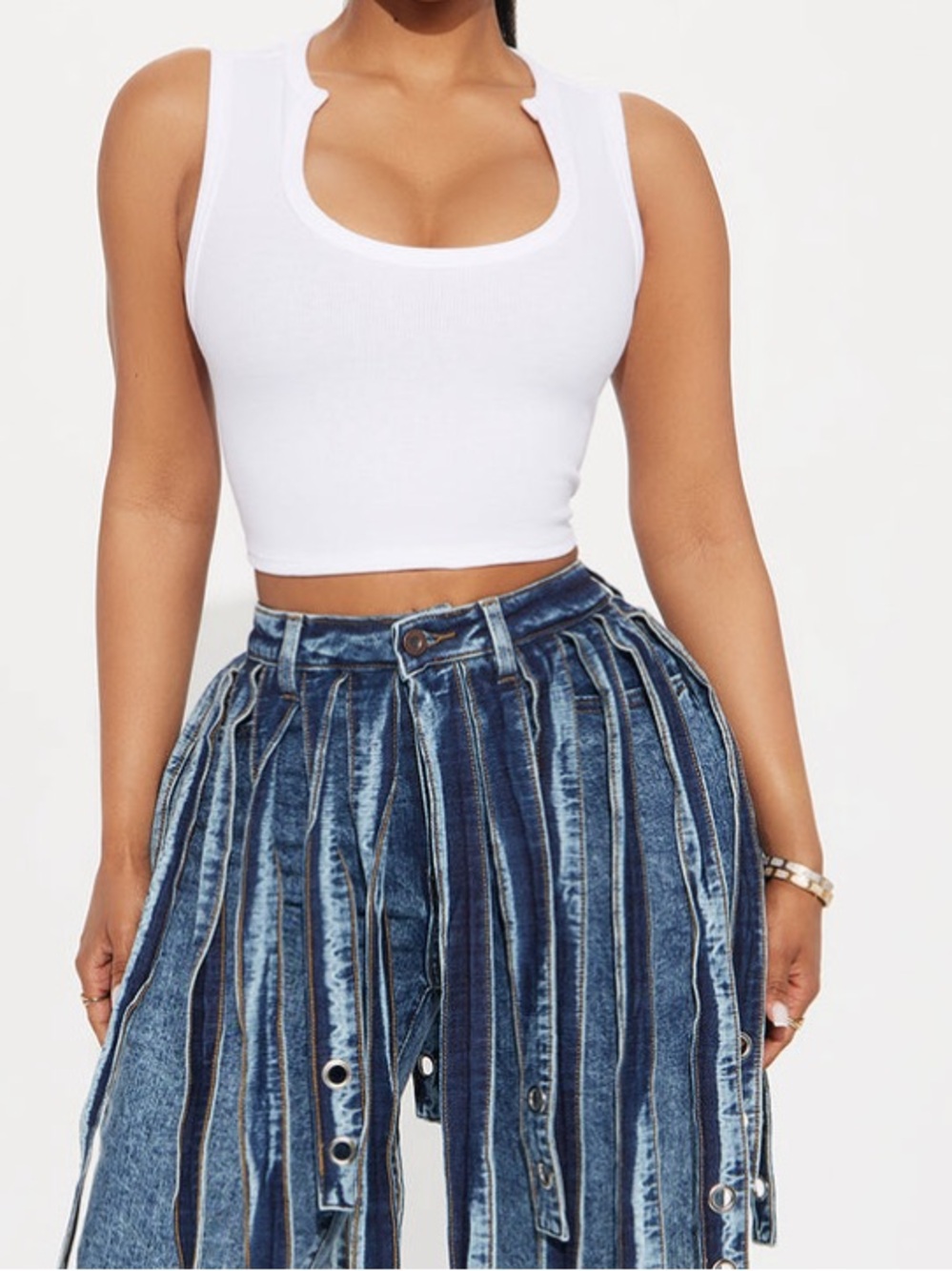 White Ribbed Notch-Neck Crop Tank - Picture 2 of 4